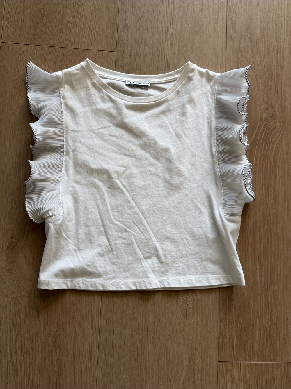 Zara Cream Ruffle Sleeve Cropped Top